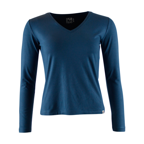 T-SHIRT LONG SLEEVES V-NECK BLUE BAMBOO